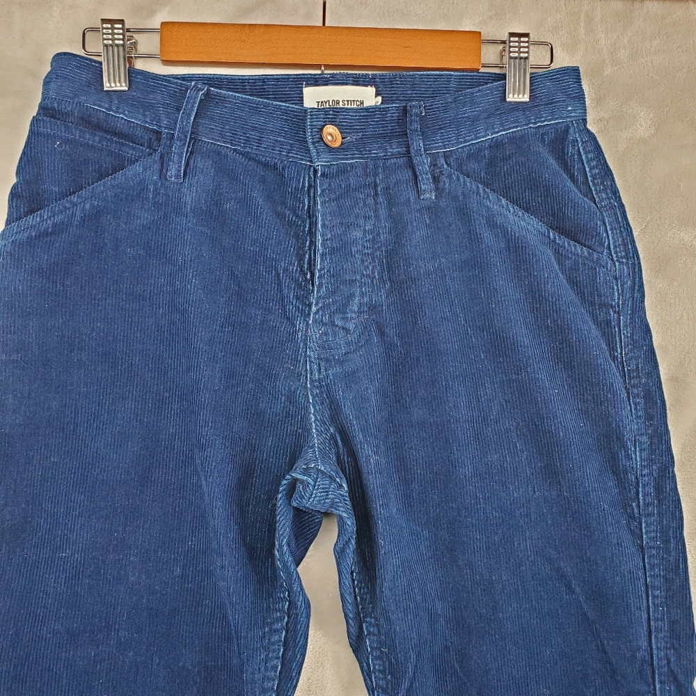 Taylor Stitch Corduroy Pants Mens 28 Blue Slim Fit Button Fly Chore Utility - Picture 3 of 9